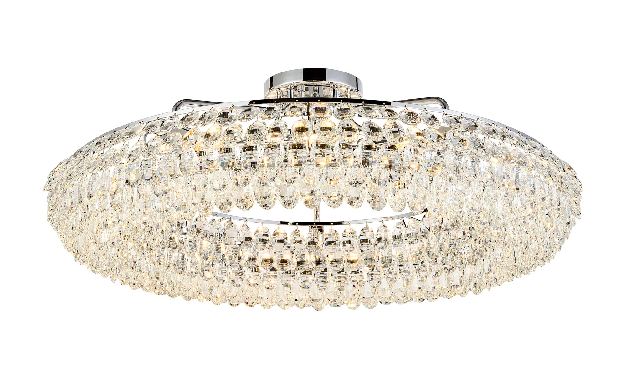 IL32933CH  Coniston 95cm Semi Flush Ring Ceiling, 15 Light E14, Polished Chrome/Crystal Item Weight: 24kg
